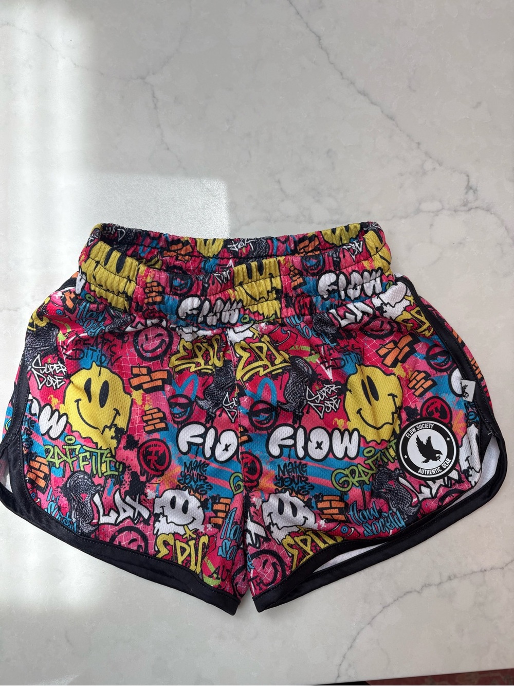 Girls' Flow Society - Lacrosee, Graffiti Print Athletic Shorts - Multicolor